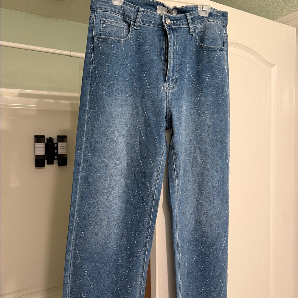 Blue Denim Jeans with Subtle Pattern